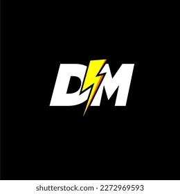 DM initial monogram logo for gaming with Gemoteric line thunder shape style design on isolated background