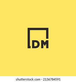 DM initial monogram logo with square style design