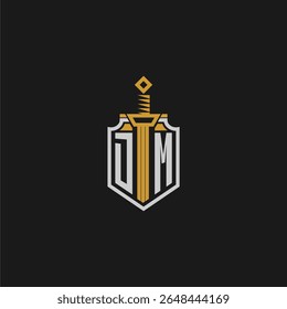 DM monograma inicial para imagem de escudo e espada estilo
