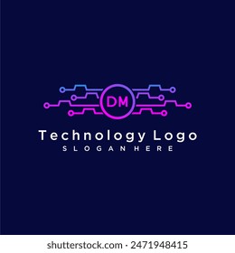 DM initial monogram for technology logo with circle style design