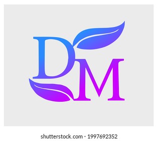 Logo de la hoja DM moderna herbal orgánico en plantilla de vector gradiente