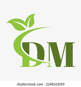 DM Letter Logo with swoosh leaves icon vector.