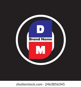 DM letter logo vector red add blue color design on black color background DM letter logo icon design
