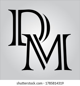 Logo de la letra DM con fondo blanco. El bonito logo de la letra negra.