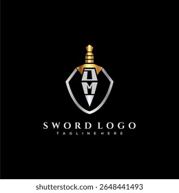DM carta monograma de luxo para escudo e espada estilo imagem
