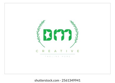 DM letters eco logo with leaf. Fresh nature and healthy leaf logo design.