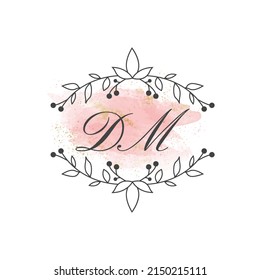 DM letters signature logo, Handwritten logo, DM, DM lettering, Letters DM, D and M logo with flower mandala, Brushstroke, floral and botanical logo, D and M alphabet