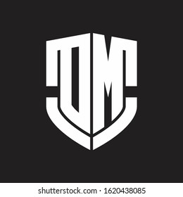 DM Logo monogram with emblem shield shape design isolated on black background