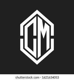 DM Logo monogram with hexagon shape and outline slice style with black and white