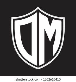 DM-Logo-Monogramm mit Schildform einzeln auf Skizzendesign-Vorlage