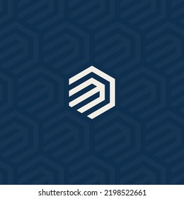 logotipo DM o MD y símbolo de flecha hacia arriba con diseño de patrón de fondo