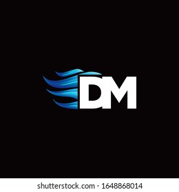 Logo de monograma DM con plantilla de diseño de estilo de incendio azul