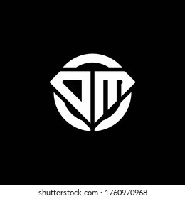 DM monogram logo with diamond shape and ring circle rounded design template