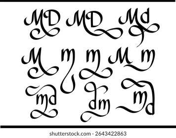DM Monogram Logo – Stylish Overlapping D and M Letters in Script Calligraphy Style
