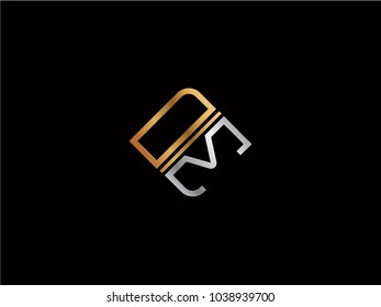 DM square shape Letter logo Design in silver gold color
