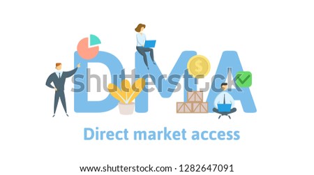 DMA, Direct Market Access. Concept with keywords, letters and icons. Colored flat vector illustration. Isolated on white background.