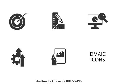 DMAIC is an acronym for Define, Measure, Analyze, Improve and Control icons set . DMAIC is an acronym for Define, Measure, Analyze, Improve and Control pack symbol vector elements for infographic web