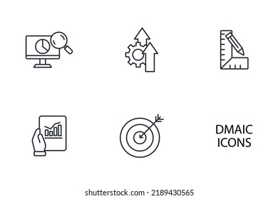 DMAIC is an acronym for Define, Measure, Analyze, Improve and Control icons set . DMAIC is an acronym for Define, Measure, Analyze, Improve and Control pack symbol vector elements for infographic web