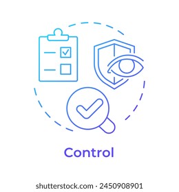 DMAIC control phase blue gradient concept icon. Quality monitoring, process management. Task accomplishment. Round shape line illustration. Abstract idea. Graphic design. Easy to use in infographic