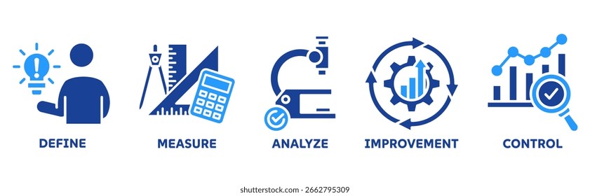 DMAIC icon set illustration concept with icon of define, measure, analyze, improvement, control