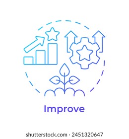 DMAIC improve phase blue gradient concept icon. Solution development, profitability. Operational efficiency. Round shape line illustration. Abstract idea. Graphic design. Easy to use in infographic