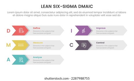 dmaic lss lean six sigma infographic 5 point stage template with arrow box right direction information concept for slide presentation