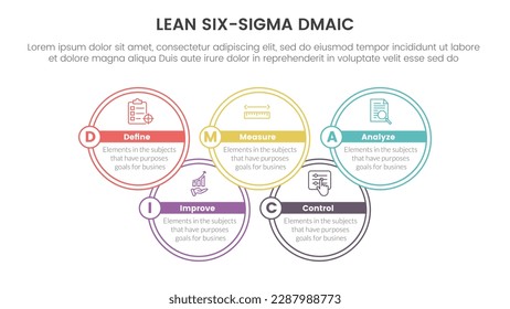 dmaic menos seis sigma infografía plantilla de 5 puntos de etapa con concepto de información de unión de círculo grande para presentación de diapositivas