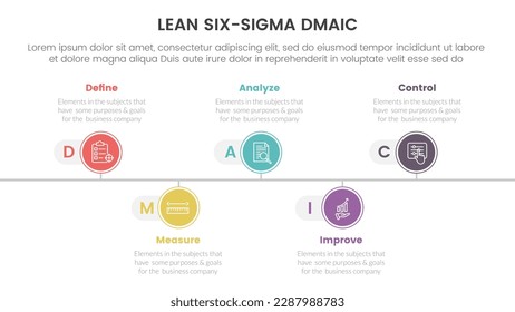 dmaic lss lean six sigma infographic 5 point stage template with timeline point right direction information concept for slide presentation