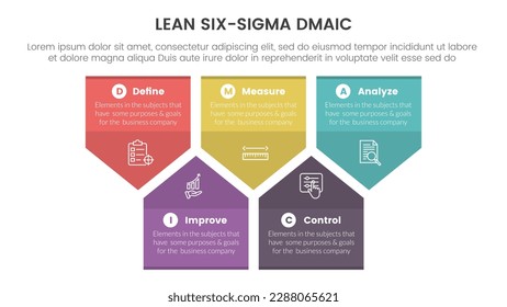 dmaic lss lean six sigma infographic 5 point stage template with badge arrow shape information concept for slide presentation