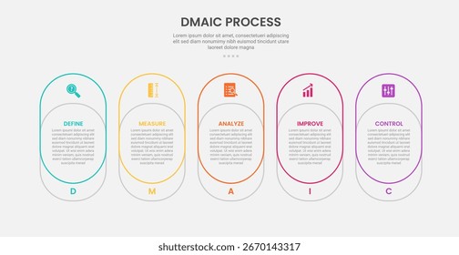 DMAIC processo infográfico estilo de contorno com caixa redonda container junção 5 ponto modelo com para slide apresentação vetor