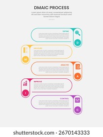 DMAIC processar estilo de contorno infográfico com retângulo redondo na direção vertical com posição oposta modelo de 5 pontos com para vetor de apresentação de slide