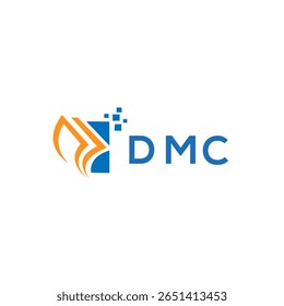 Design de logotipo de contabilidade de reparo de crédito do DMC em fundo branco. Iniciais criativas do DMC Crescimento gráfico letra logotipo conceito. Projeto do logotipo de finanças empresariais do DMC.
