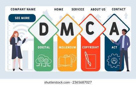 DMCA - Digital Millenium Copyright Act acronym. business concept background.  vector illustration concept with keywords and icons. lettering illustration with icons for web banner, flyer, landing