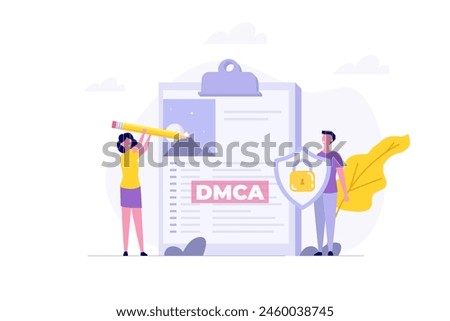 DMCA notice, intellectual property right, copyright infringing material concept. Vector illustration.