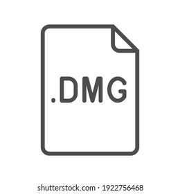 Icono de línea de formato de archivo DMG. Signo de estilo lineal para concepto móvil y diseño web. Símbolo sencillo de contorno. Ilustración vectorial aislada en fondo blanco. EPS 10.