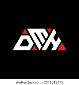 DMH triangle letter logo design with triangle shape. DMH triangle logo design monogram. DMH triangle vector logo template with red color. DMH triangular logo Simple, Elegant, and Luxurious design.