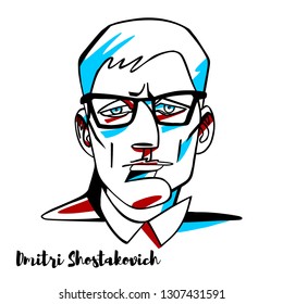 Dmitri Shostakovich engraved vector portrait with ink contours. Russian composer and pianist. He is regarded as one of the major composers of the 20th century.