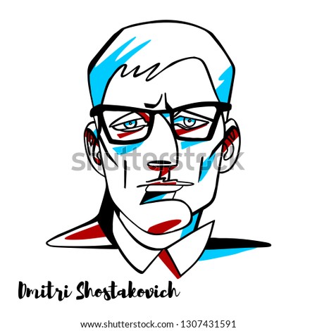 Dmitri Shostakovich engraved vector portrait with ink contours. Russian composer and pianist. He is regarded as one of the major composers of the 20th century. Stock photo © 