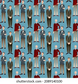 Dmitri Shostakovich, Igor Stravinsky, Pyotr Tchaikovsky. Famous Russian musicians. Seamless background pattern. Vector illustration

