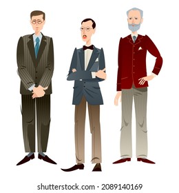 Dmitri Shostakovich, Igor Stravinsky, Pyotr Tchaikovsky. Famous Russian musicians. Vector illustration

