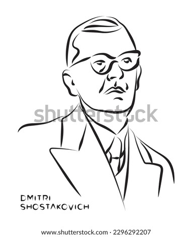 Dmitri Shostakovich portrait pen sketch illustration. Russian composer. Poster, Wall Decoration, Postcard, Social Media Banner, Brochure Cover Design Background. Vector Pattern. Stock photo © 