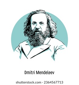 Dmitry Mendeleev - genius Russian scientist and public figure. Hand-drawn vector illustration.