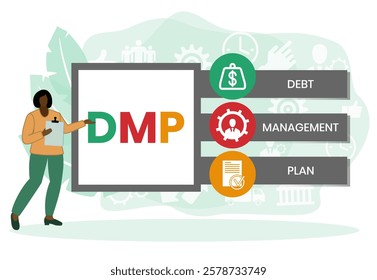 DMP - Debt Management Plan. acronym, business concept background. Vector illustration for website banner, marketing materials, business presentation, online