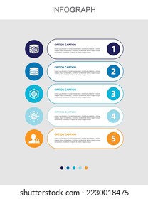 DMS, data, system, management, privacy icons Infographic design template. Creative concept with 5 steps