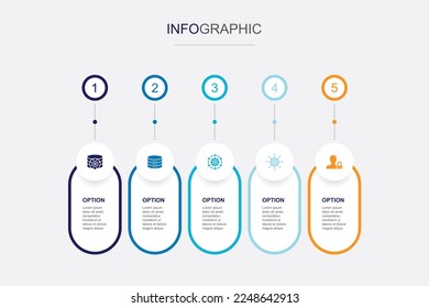 DMS, data, system, management, privacy, icons Infographic timeline layout design template. Creative presentation concept with 5 steps