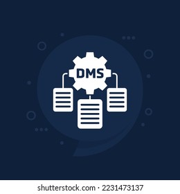 DMS, Document management system icon with gear, vector