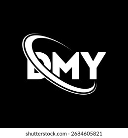 Logotipo do DMY. Carta DMY. Design do logotipo da letra DMY. Logotipo DMY inicial ligado ao logotipo de monograma em círculo e maiúsculo. Tipografia DMY para marca de tecnologia, negócios e imóveis.