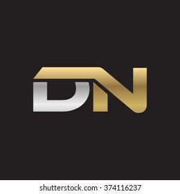 DN company linked letter logo golden silver black background