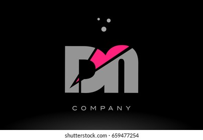 dn d n alphabet letter logo pink grey black creative company vector icon design template