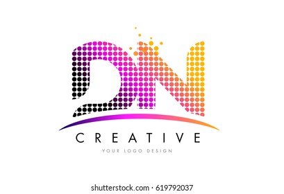 DN D N Dots Letter Logo Design with Magenta Bubble Circles and Swoosh